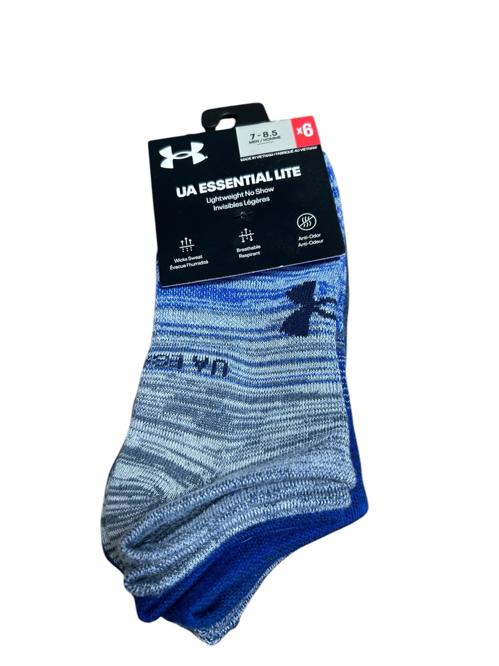 NWT Under Armour UA essentials lightweight no show ankle socks blue mens medium